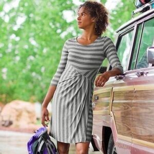 Athleta Gray Striped Splendor Lotus Dress